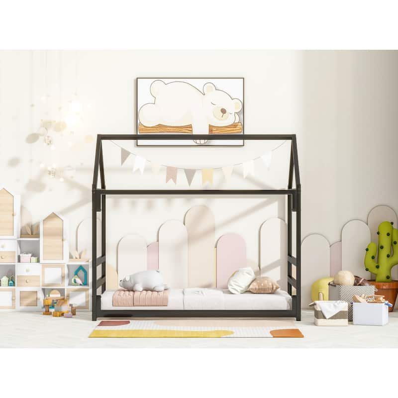Kids House Bed Playhouse Metal Bed Frame for fun children's bedroom, Twin Size, Easy Assembly🛍️🛒