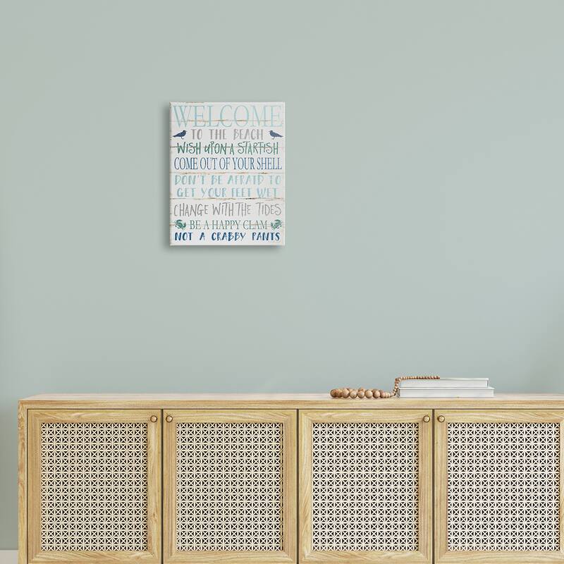 Stupell Welcome to the Beach Blue Aqua and White Planked Look Sign, 11 x 14, Proudly Made in USA - Multi-Color