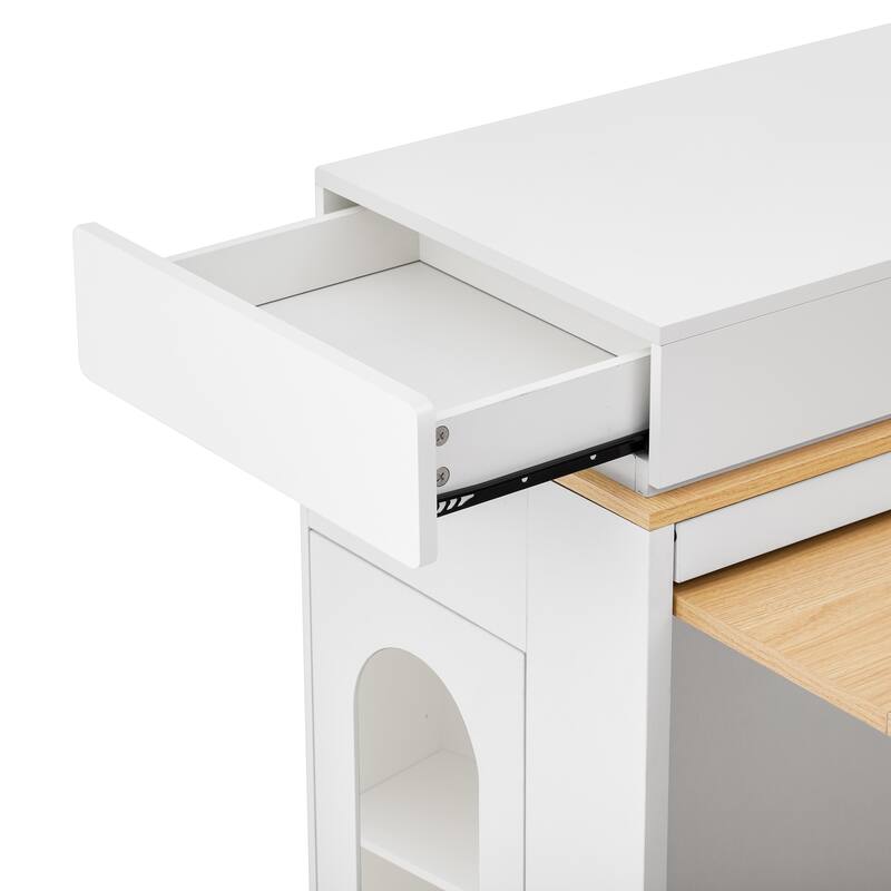 Extendable Kitchen Island Dining Table with Power Outlet, Rolling Sideboard with Folding Tabletop & Drawers