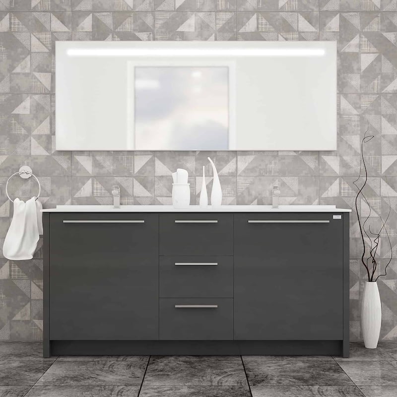 Nona 60-inch Modern Freestanding Bathroom Vanity - Grey - Glossy