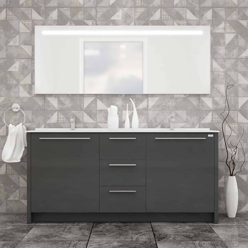 Nona 71" Double Sink Freestanding Bathroom Vanity Set - Grey - Glossy