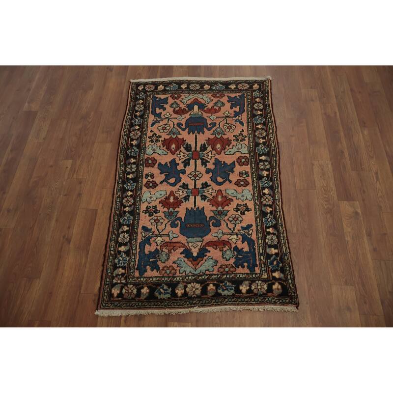 Hand Knotted Oriental 100% Wool Carpet Traditional Floral Coral Lilian Area Rug - 3' 10'' X 2' 5''