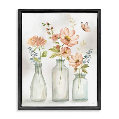 Stupell Butterfly & Pink Florals Framed Floater Canvas Wall Art Design by Nan