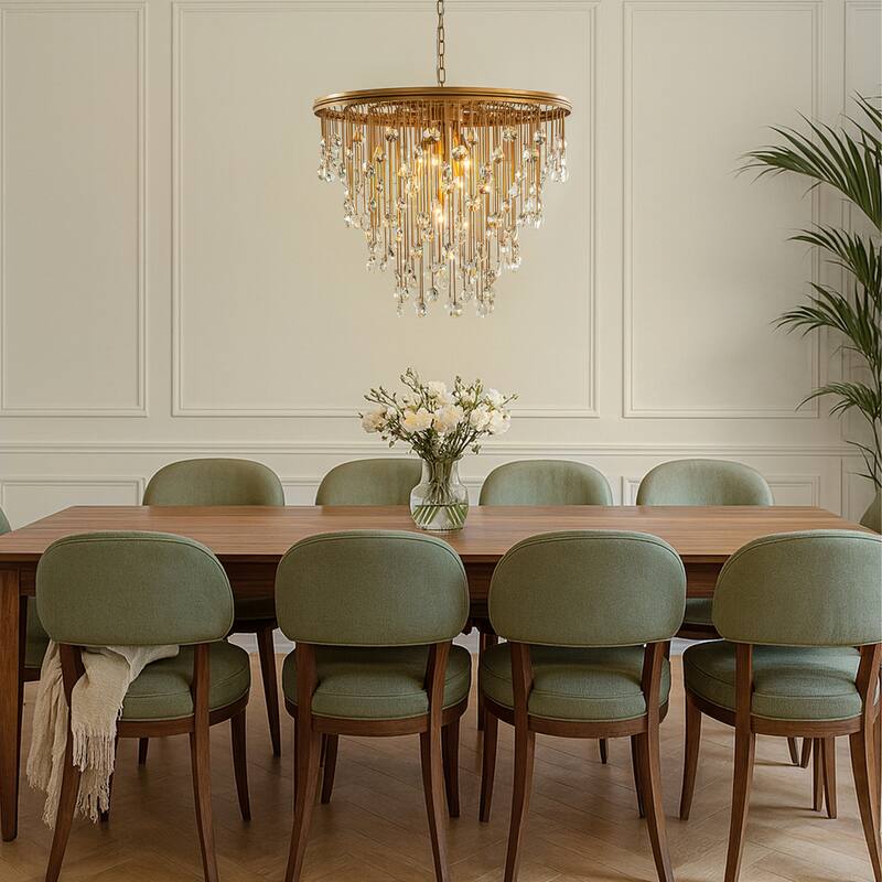 5/7 -Light Contemporary and Glam Antique Gold Rain Drop Crystal Chandelier