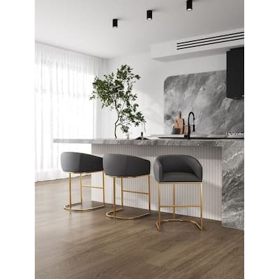 Manhattan Comfort Louvre 40 in. Black Stainless Steel Barstool