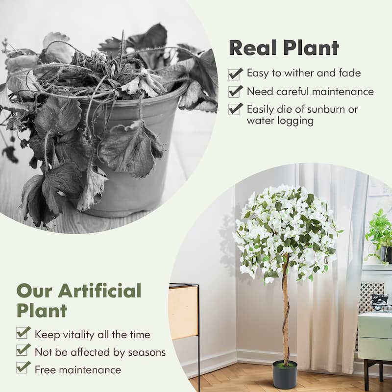 Gymax 53'' Artificial Azalea Tree Faux Floral Plant w/ Red Azalea