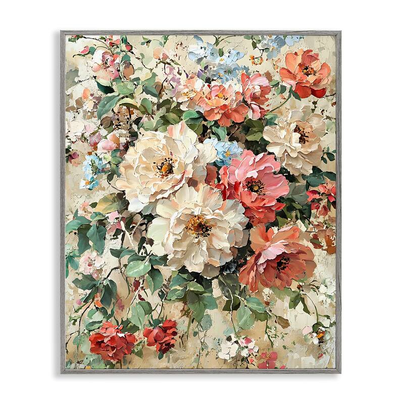 Stupell Aged Abstract Flowers Framed Giclee Art Design By Franklyn Gregory - 16 x 20 - Grey