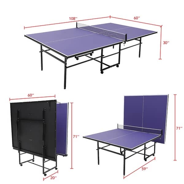 9ft Full Size Folding Rolling Ping Pong Table with Net and 4 Wheels