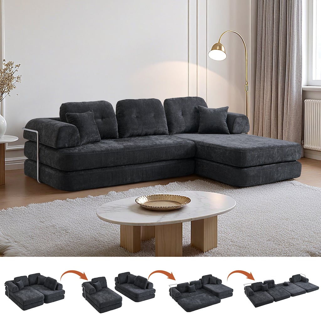 104" Boneless Sofa,Sectional Compressed Couch with Chaise, Deep Seat Modular Sectional Sofa