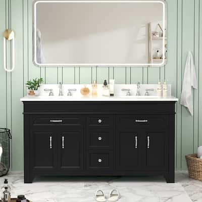 60-Inch Double Sink Bathroom Vanity – Clean Elegant Style in Solid Wood and MDF Blend