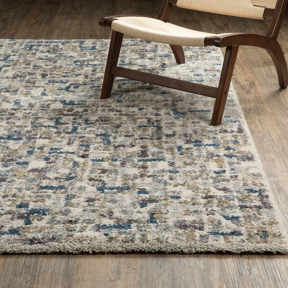 Archer Mottled Abstract Ivory/ Blue Shag Area Rug-