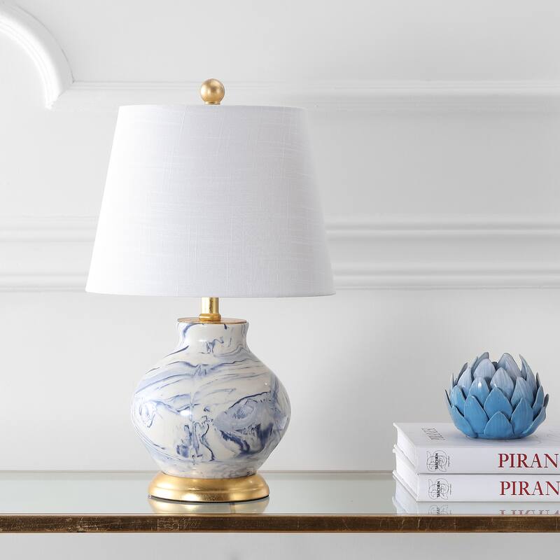 Holly 20.5" Marbleized Ceramic LED Table Lamp, Blue/White by JONATHAN Y
