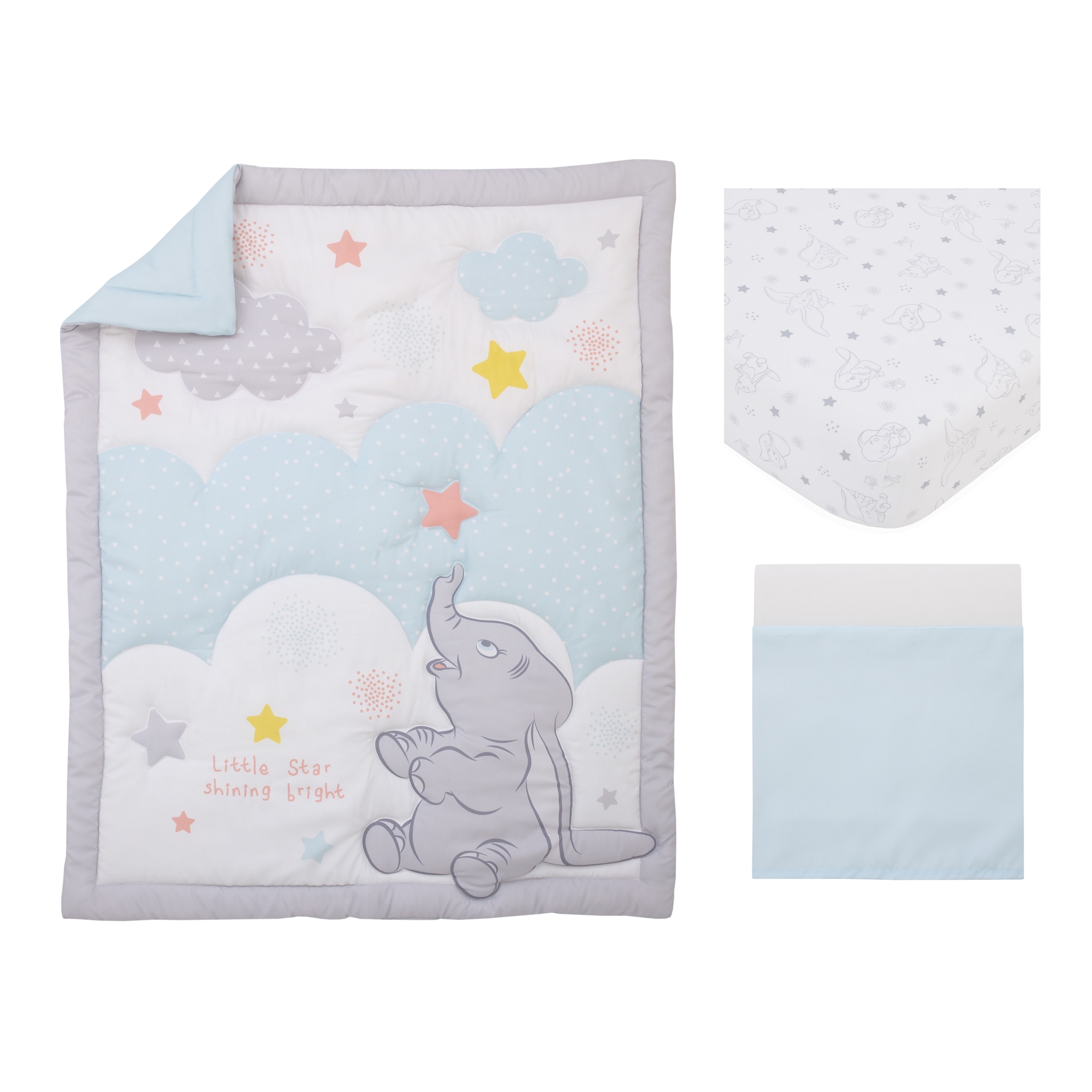 Disney Dumbo Shine Bright Little Star 3 Piece Crib Bedding Set Aqua Licensed Characters