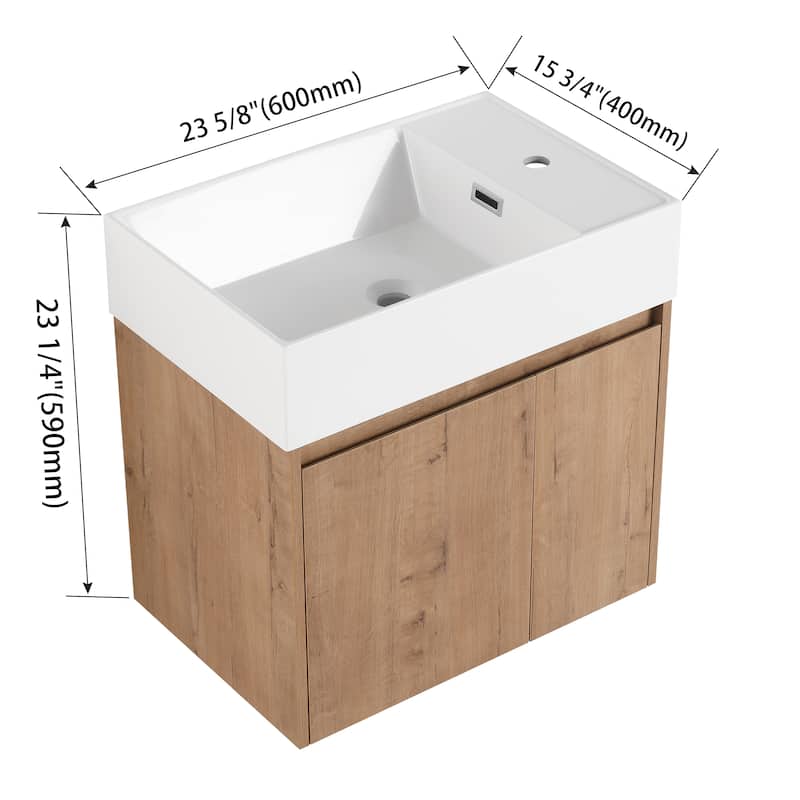 24 Inch Bathroom Cabinet With Sink,Soft Close Doors,Float Mounting Design, For Small Bathroom