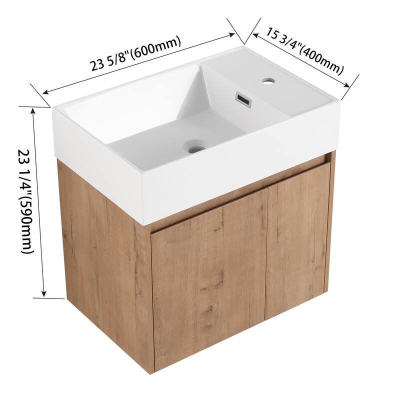 24-Inch Floating Bathroom Vanity with Thick Edge Resin Sink and Soft-Close Doors for Compact Spaces