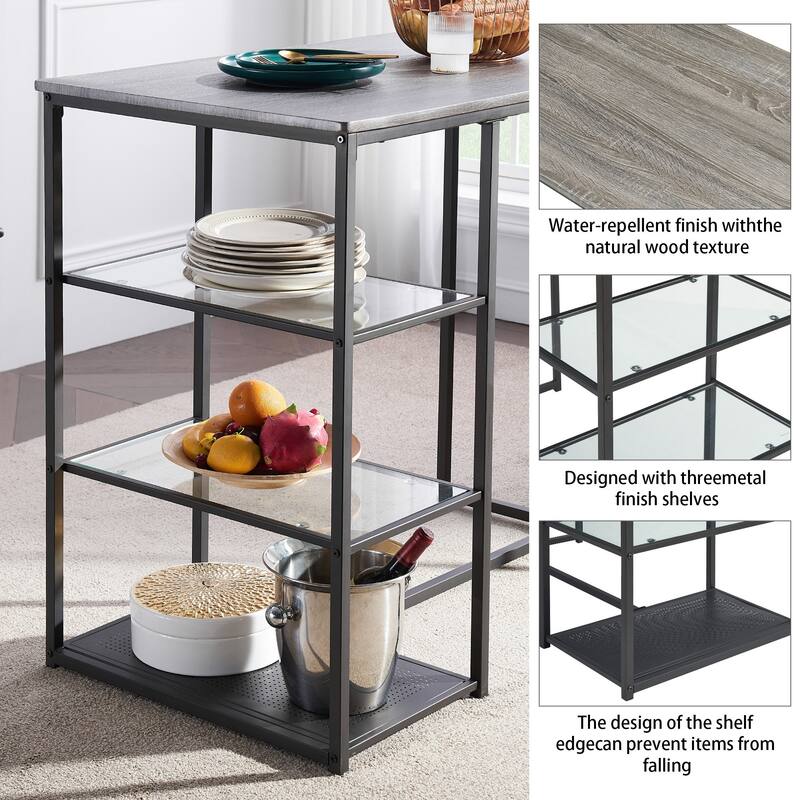 VECELO Dining Table Set with 2 Stools,3 Piece Counter Height for Kitchen