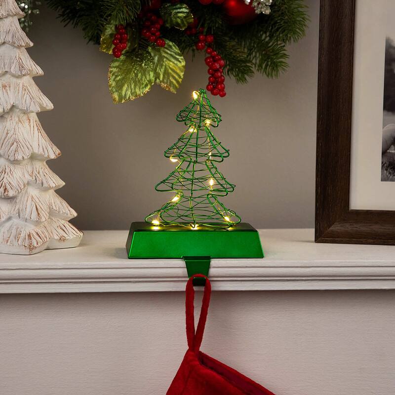 LED Lighted Wire Christmas Tree Stocking Holder - 6.75" - Green