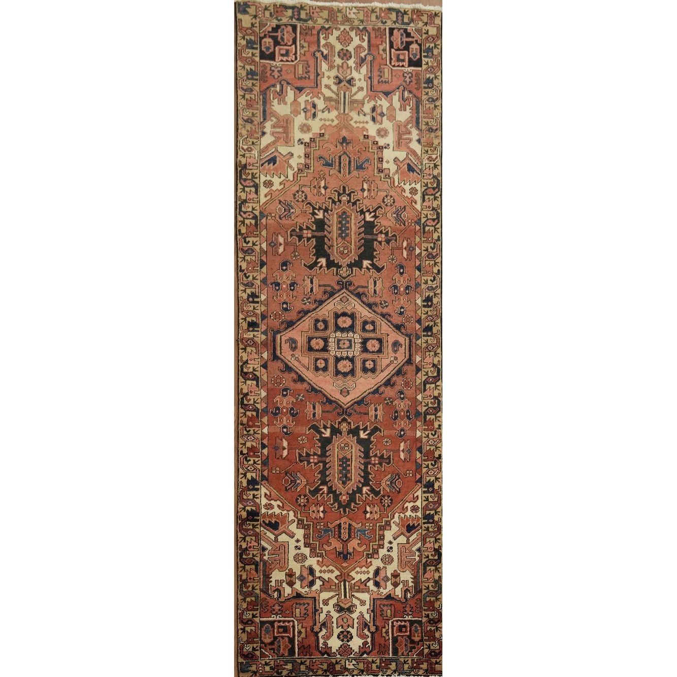 Hand Knotted Oriental 100% Wool Carpet Traditional Tribal Red Heriz Runner Rug - 10' 4'' X 3' 2''