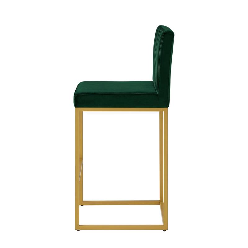 Counter Height Bar Stools Set of 2, Velvet Upholstered Bar Stools with Back, Breakfast Bar Chairs with Metal Footrest