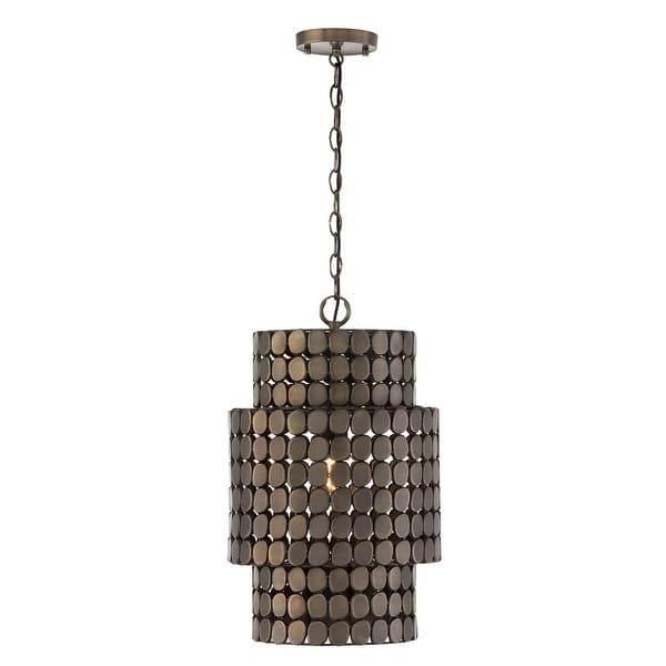slide 2 of 3, 13" W x 21" H 1-Light Medallion Cylindrical Pendant - 13"W x 21.25"H Dark Brass