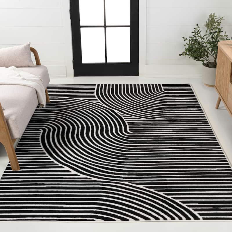 JONATHAN Y Odense Minimalist Curve Geometric Gray/Ivory Area Rug - 8x10 - Black/White