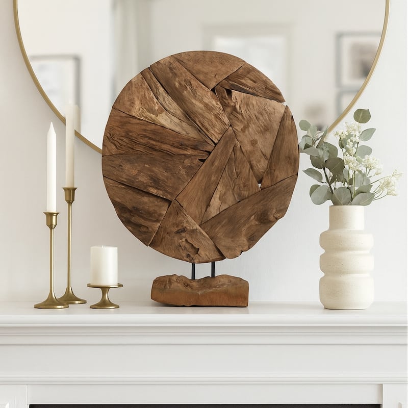 Rustic Wood Geometric Sculpture Decorative Accent - 24" Brown - 20" x 5" x 24"
