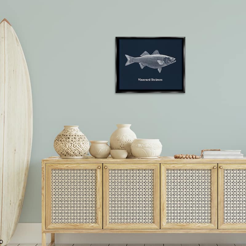 Stupell Vineyard Stripers Fish Framed Floater Canvas Wall Art Design By Phillipa Katz