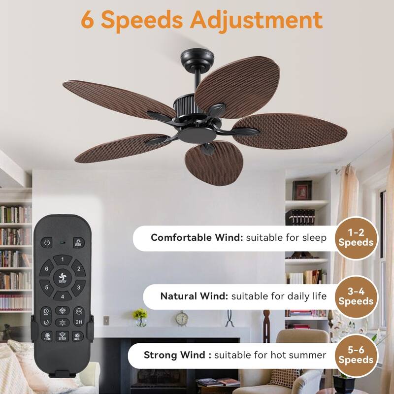 50 Inch Tropical Palm Tropical Indoor/Outdoor Ceiling Fan DC Motor Remote Control - 50 Inches