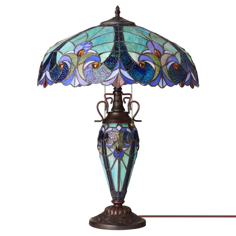 Halston River of Goods Double Lit Stained Glass 24.5-Inch Table Lamp - 18" x 18" x 24.5"
