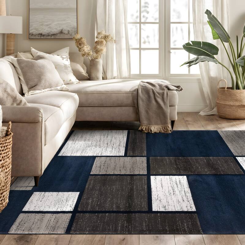 World Rug Gallery Contemporary Modern Boxed Color Block Area Rug