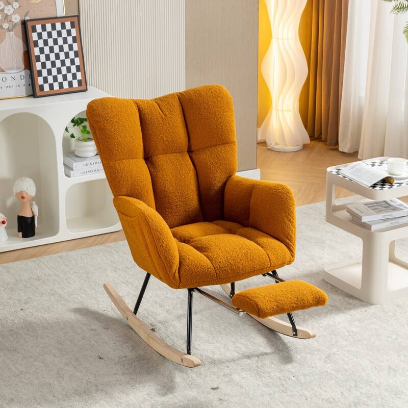 Modern Teddy Fabric Living Room Rocking Chair with Adjustable Footrest