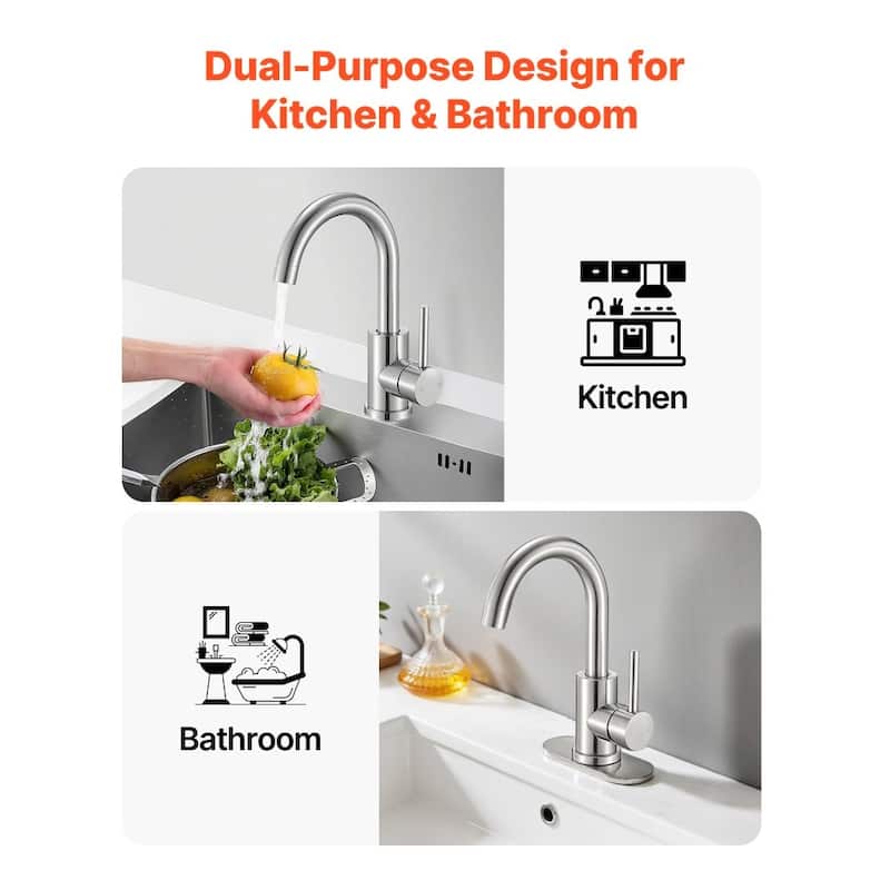 Silver Stainless Steel Kitchen Faucet with 360 Rotating High-Arc Spout - 7.20 x 1.97 x 11.61 inch