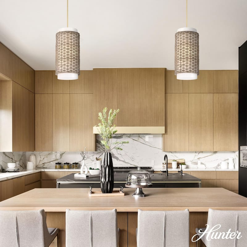 Hunter Laila Luxe Gold with Cased White Glass Pendant - Entry, Dining Room, Kitchen - Transitional, Contemporary
