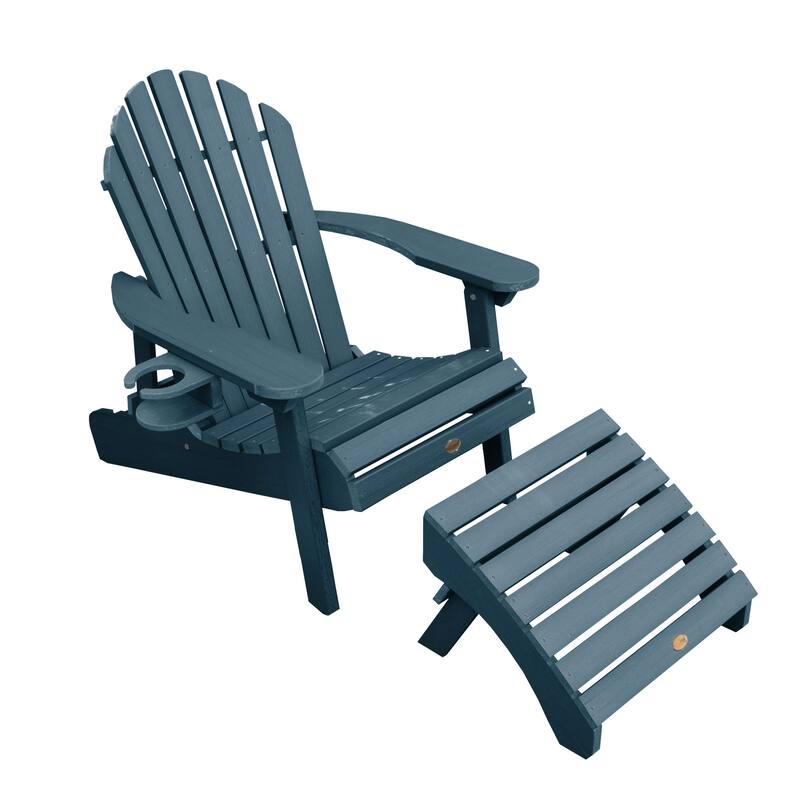 Mandalay Outdoor Chair, Ottoman, and Cupholder Set - Nantucket Blue