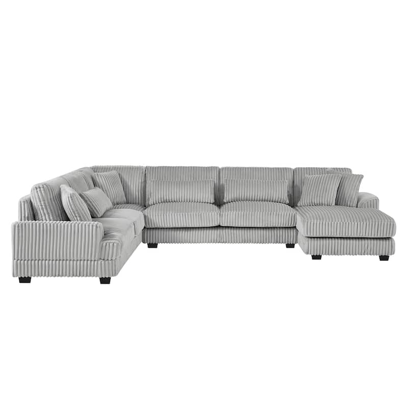 Roomfitters Oversized U-Shaped Sectional Sofa, Modern Corduroy Upholstered Couch with Chaise Lounge for Spacious Living Room