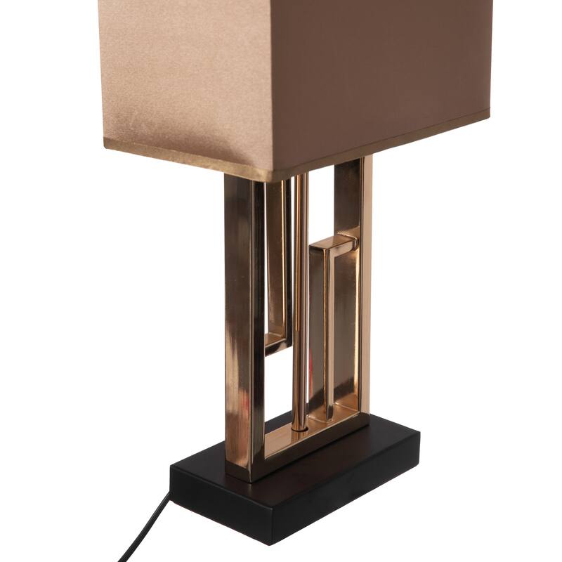 17" Decorative Metal Table Lamp with Gold Modern Stand and Brown Silk Lampshade