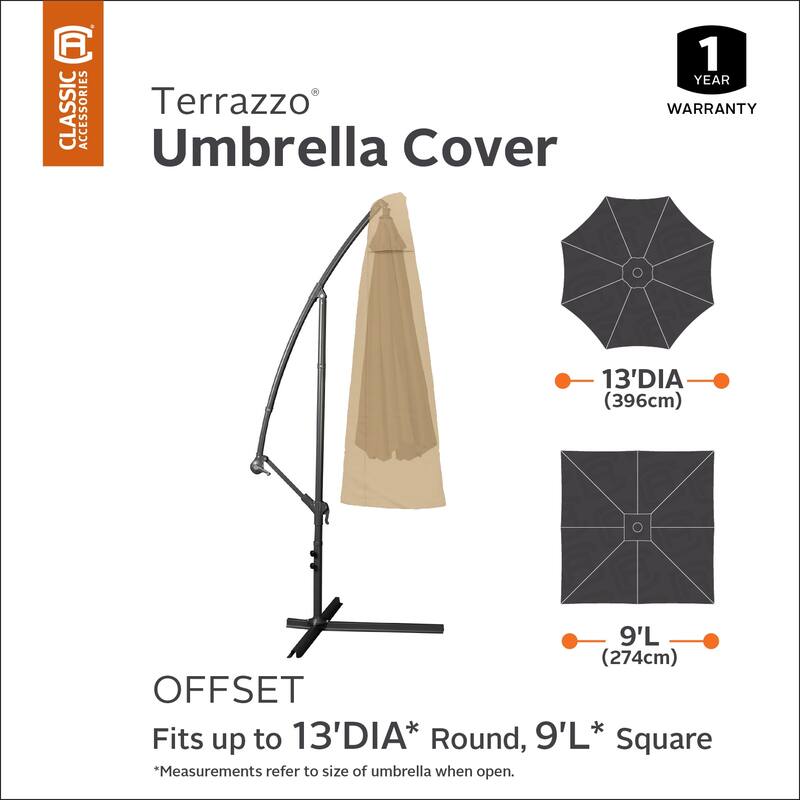 Classic Accessories Terrazzo Water-Resistant 13 Foot Offset Patio Umbrella Canopy Cover