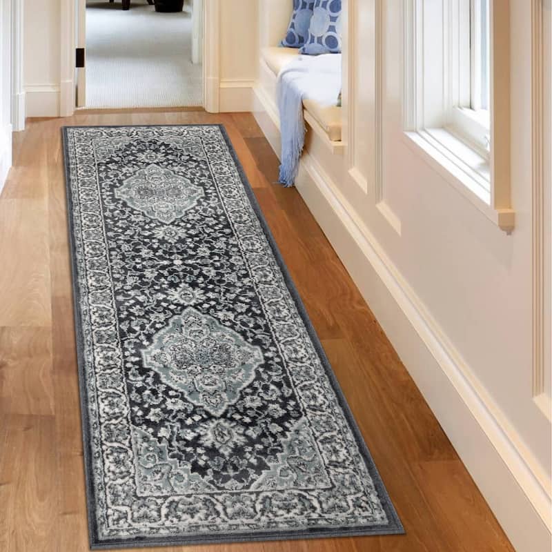 Superior Glendale Floral Medallion Indoor Area Rug - 2' 7" x 8' - Deep Royal