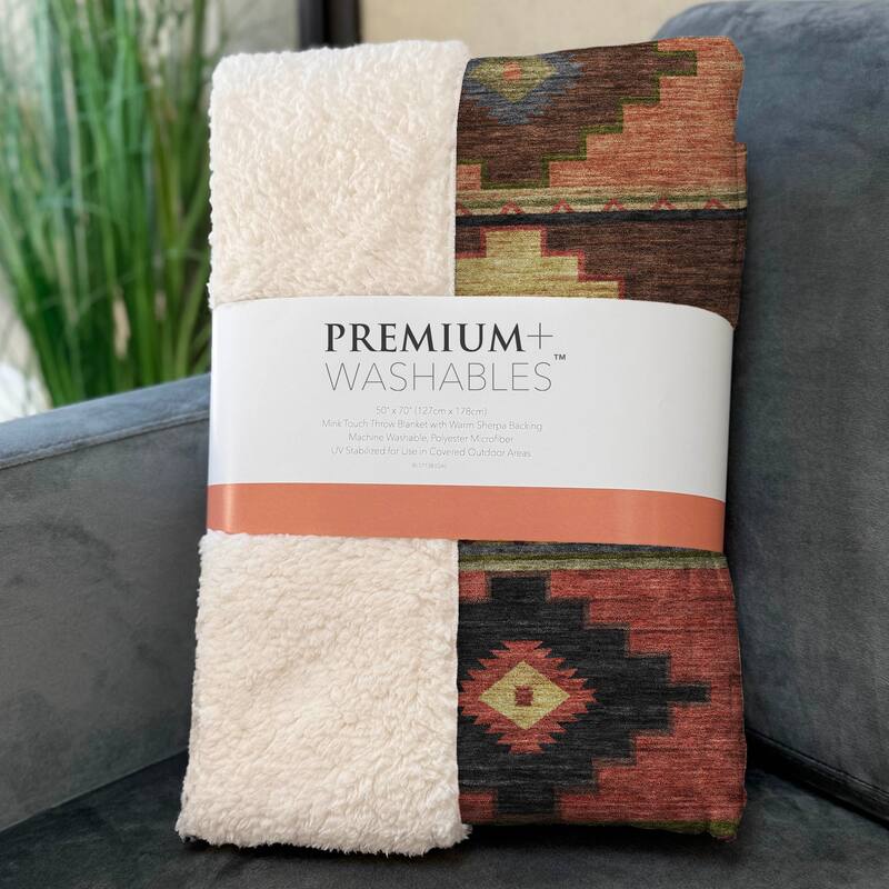 Premium Machine Washable ASB176 Boho Global Sherpa Throw Blanket