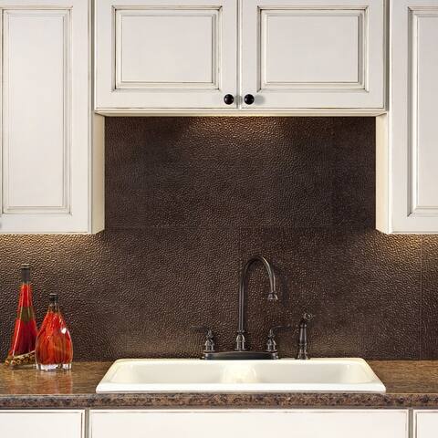 Fasade Hammered Decorative Vinyl 18in x 24in Backsplash Panel in Smoked Pewter