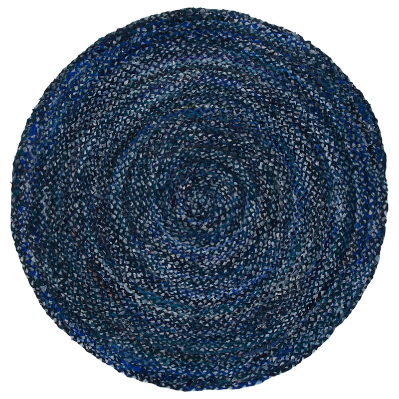 SAFAVIEH Georgine Handmade Nanny Braided Bohemian Cotton Rug - 6' Round - Navy/Blue