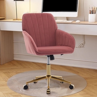 Adjustable Velvet Office Chair with Wheels, Ergonomic Swivel Study Desk Chair, Upholstered Task Chair with Backrest Seat - N/A
