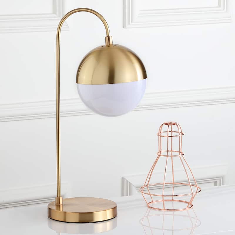 SAFAVIEH Lighting 21-inch Mid-Century Brass Gold Cappi LED Task Table Lamp.
