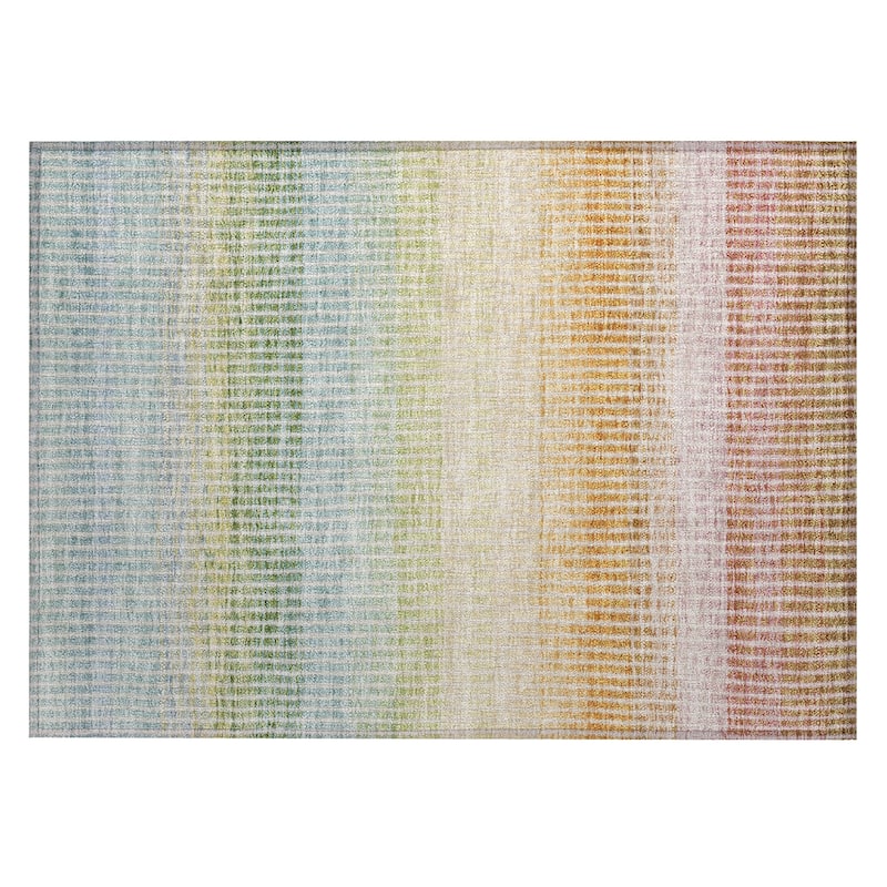 Machine Washable Indoor/ Outdoor Contemporary Stripes Chantille Rug