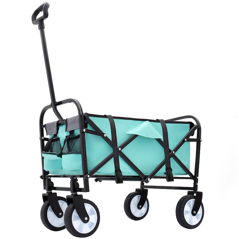 Collapsible Utility Wagon with Storage Straps - 225lb Capacity Foldable Cart, Green
