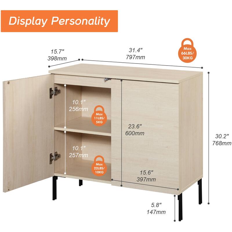 31.5" Modern Reeded TV Stand With Doors, Entertainment Center With Shelf, Wooden TV Console 