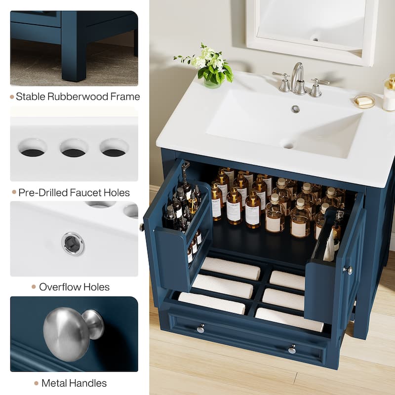 Modern Bathroom Vanity with Sink, Vanity Cabinet with Drawer and Door Organizer