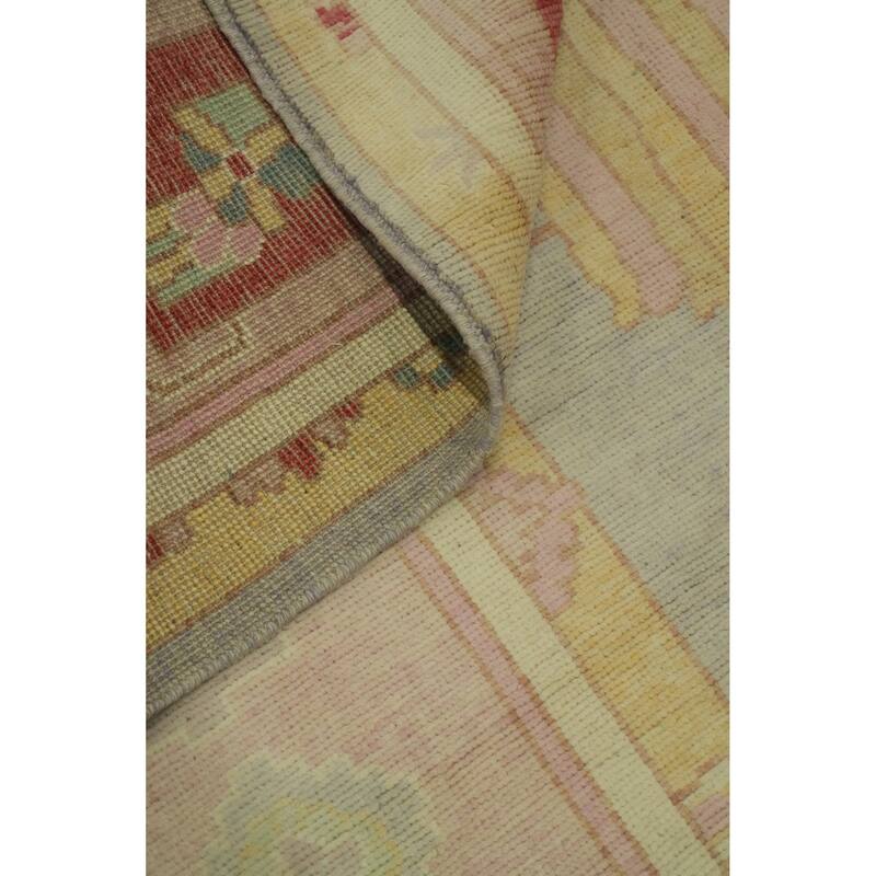 Vegetable Dye Wool Oushak Turkish Area Rug, Floral Geometric Carpet - 12' 6'' X 10' 2''