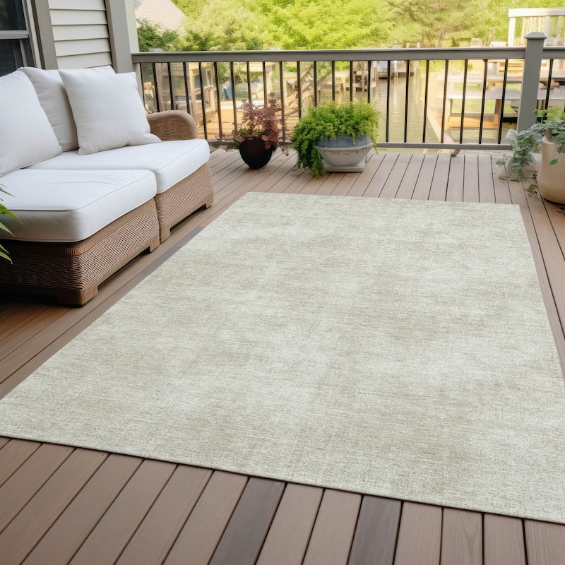 Machine Washable Indoor/ Outdoor Simple Solid Chantille Rug - Beige - 10' x 14'