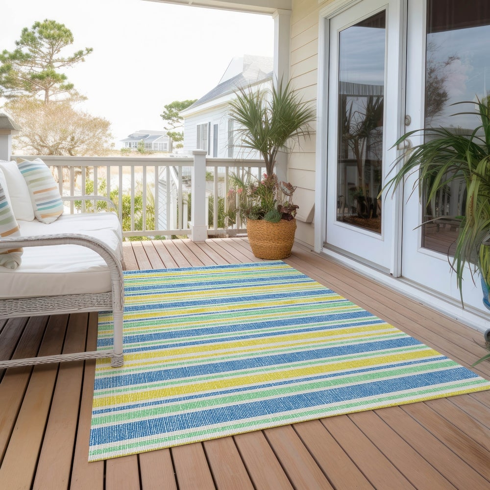 Machine Washable Indoor/ Outdoor Thin Cabana Stripe Chantille Rug